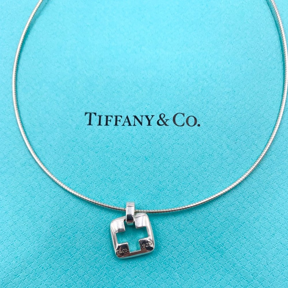 Tiffany & Co. Sterling Silver Square Pendant Necklace on Tiffany Blue